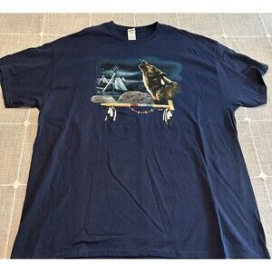 Aztec Wolf Shirt Mens XXL Black Mystic Dreamcatcher Native American